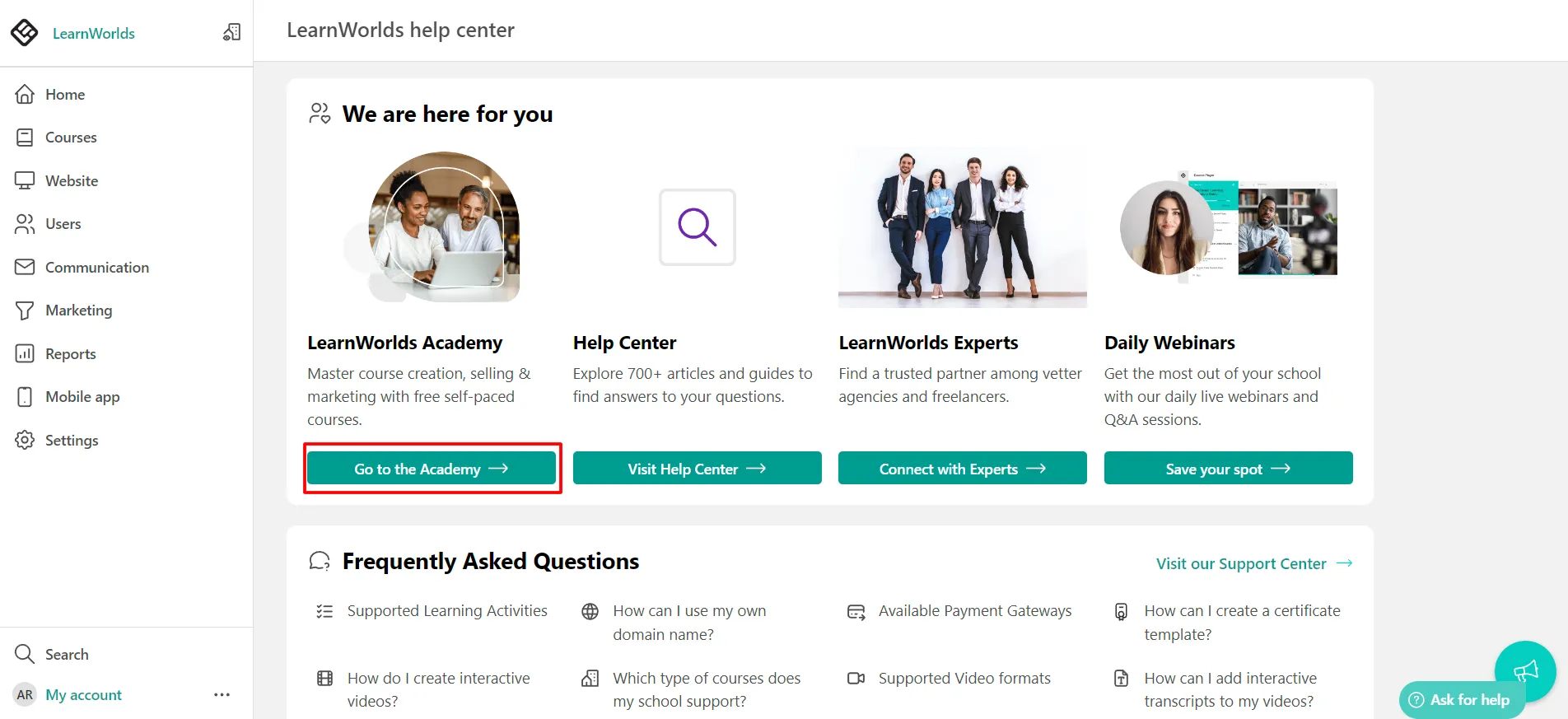 Access your LearnWorlds