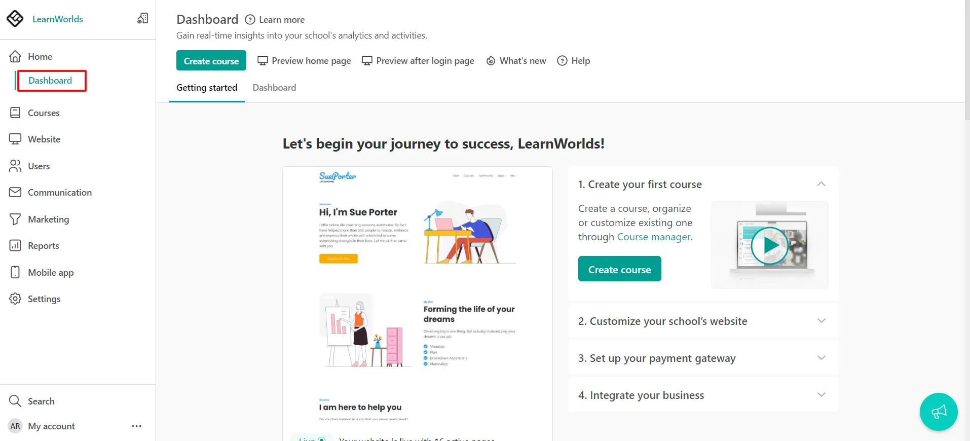 LearnWorlds Dashboard