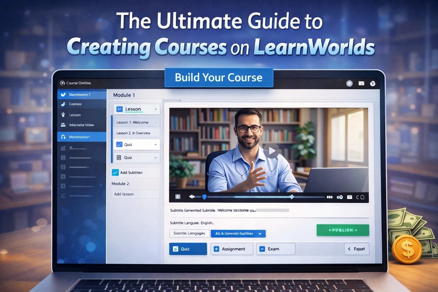 LearnWorlds course builder for creating interactive online courses