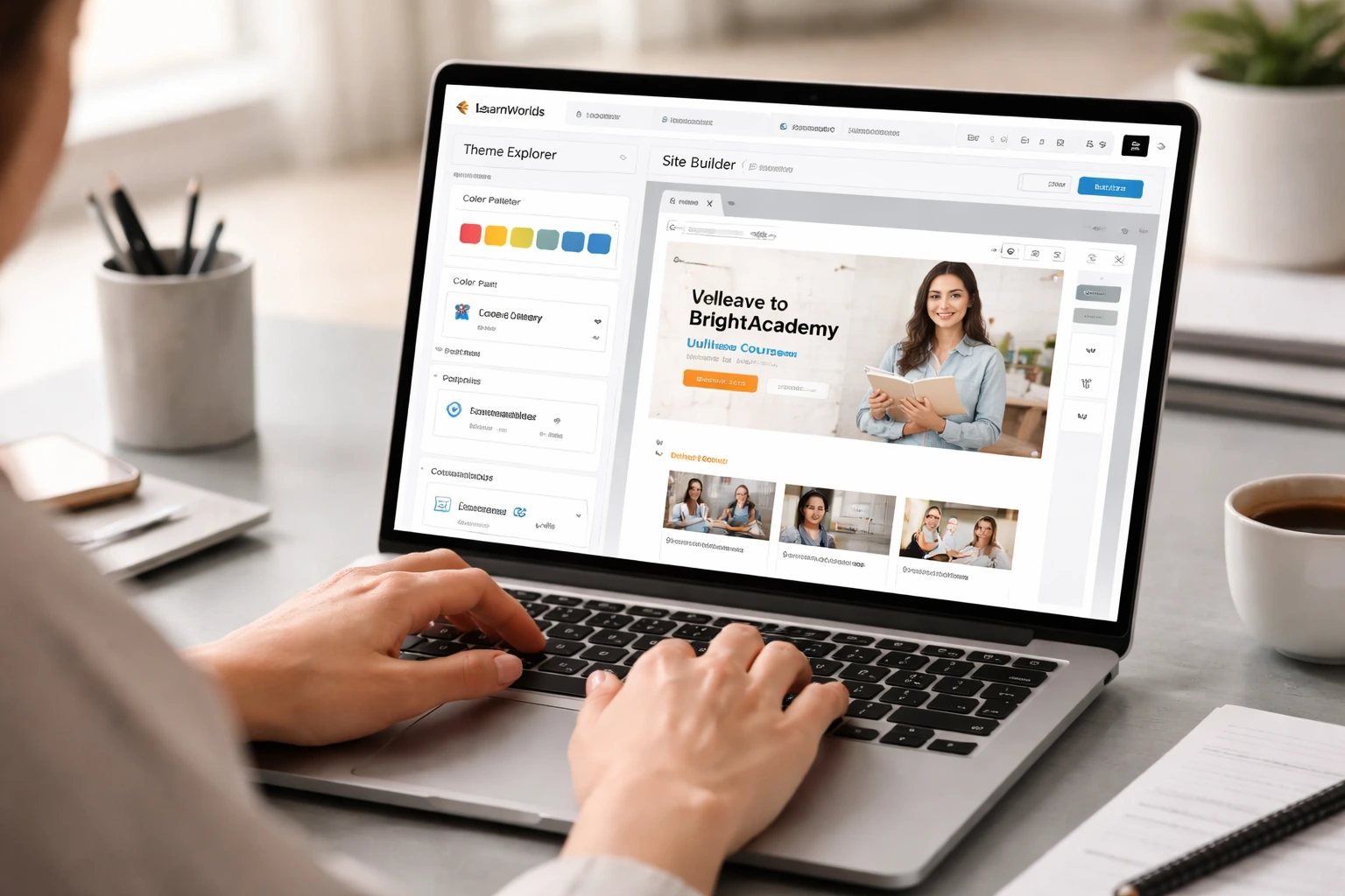 LearnWorlds customization options in Site Builder and Theme Explorer