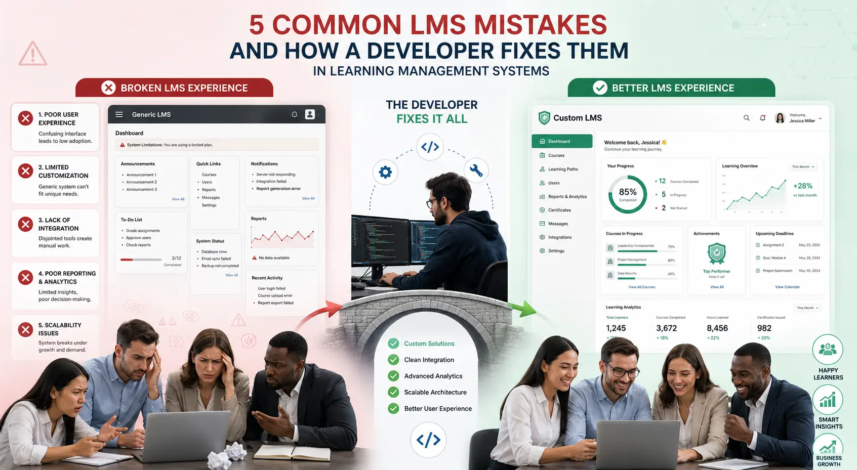 5 common LMS mistakes and how a developer fixes them in learning management systems