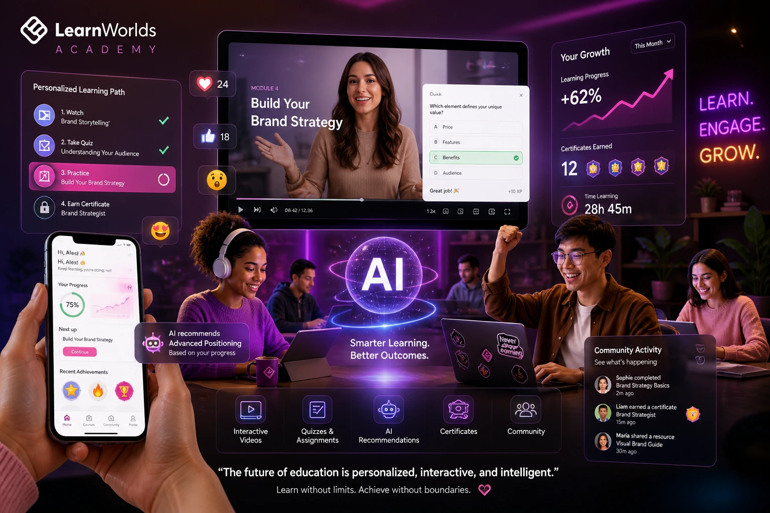 LearnWorlds as the future of e-learning platforms with AI and interactive tools