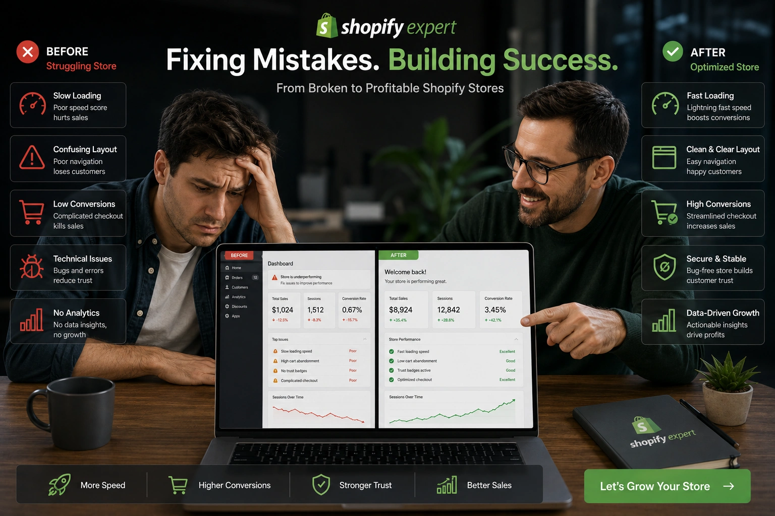 Shopify Expert fixing common mistakes on a store dashboard