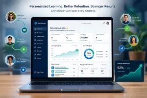 Custom LMS dashboard improving learner retention through personalized learning paths