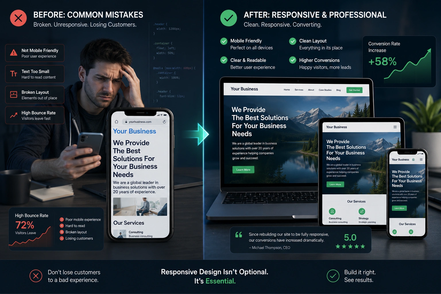 Responsive web design fixing common website mistakes on multiple devices