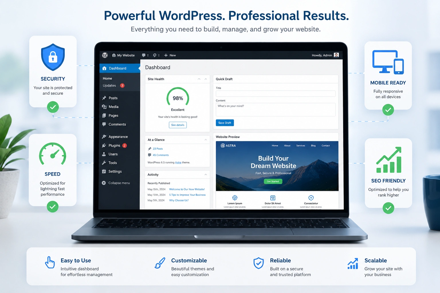 Essential features for a professional WordPress website dashboard