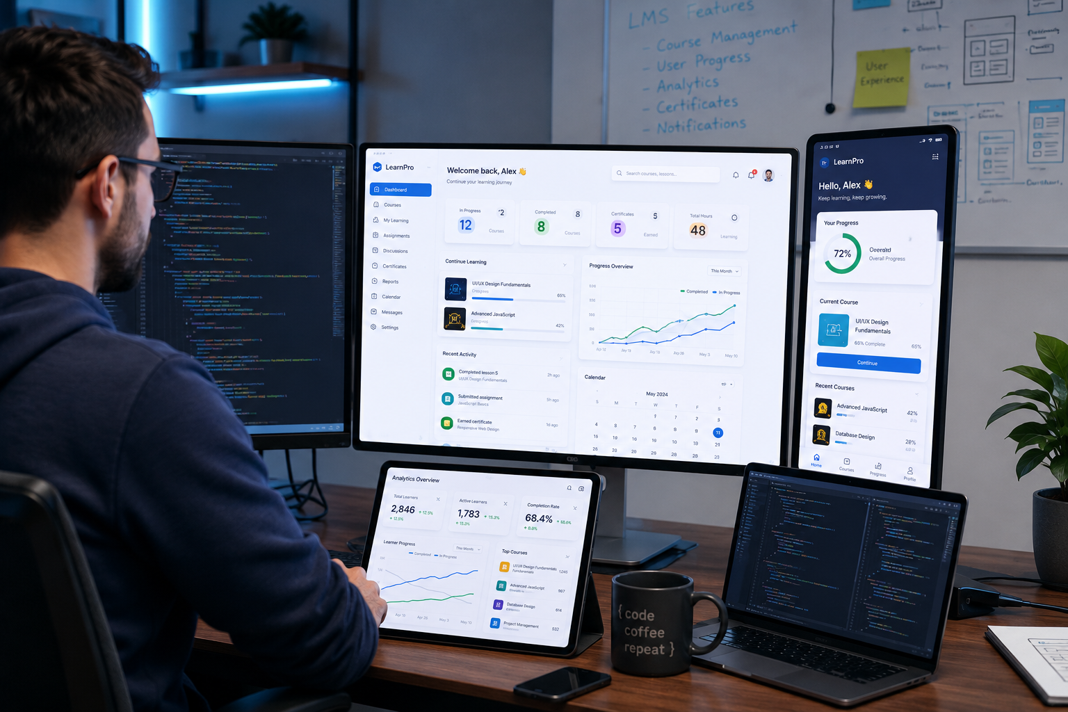Custom learning management systems dashboard built by LMS developer