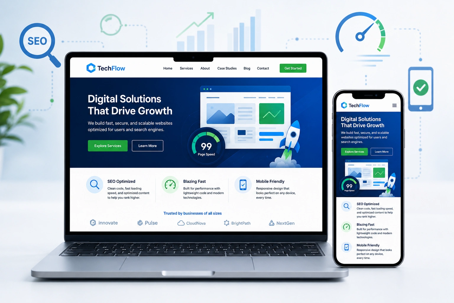 Responsive web design example showing mobile and desktop views optimized for SEO