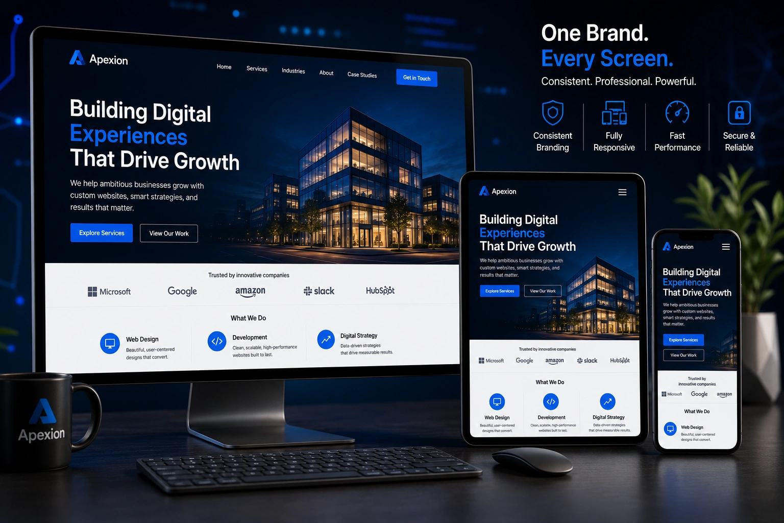 Responsive web design examples showing brand identity consistency across devices