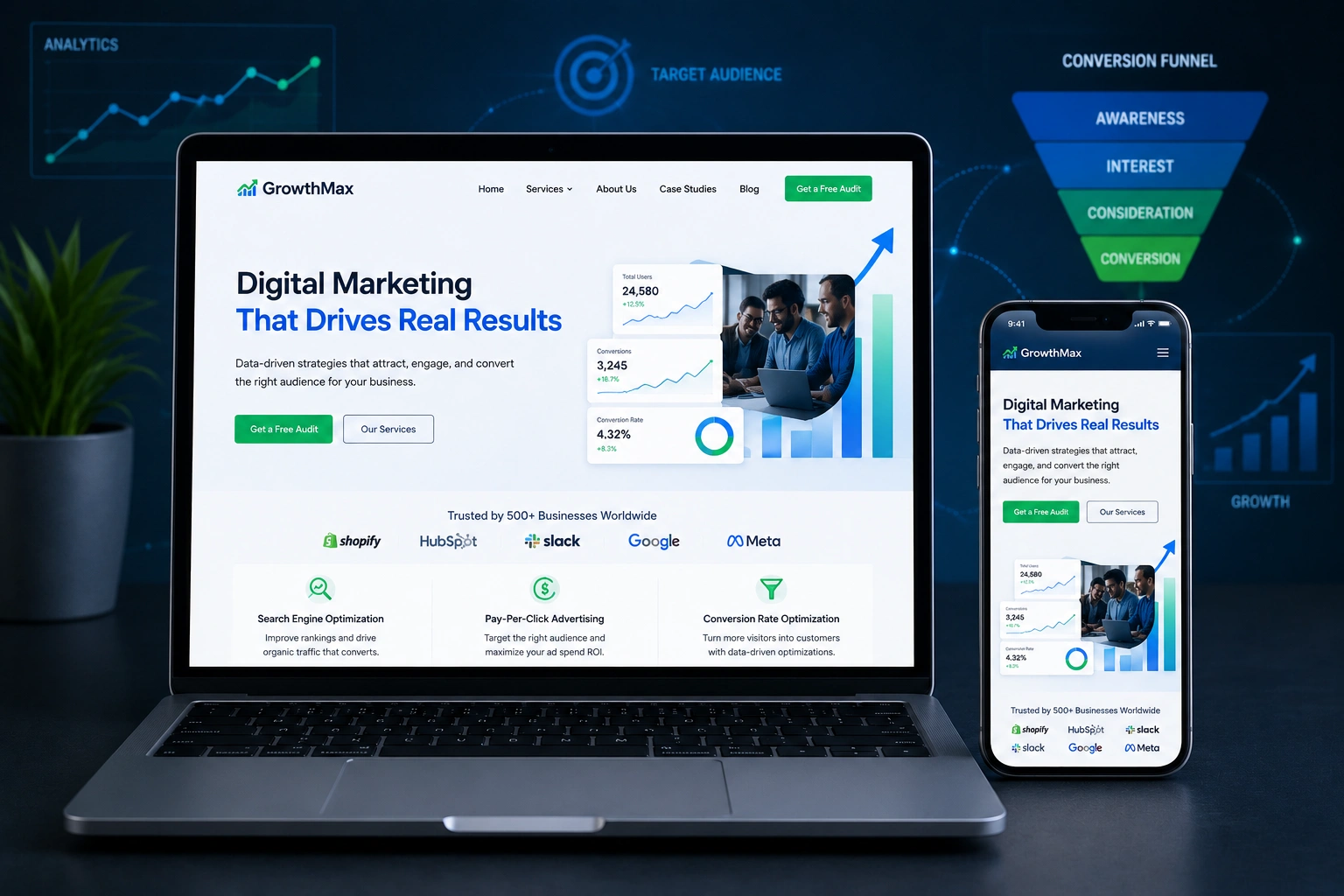 responsive web design, example on multiple devices for digital marketing success