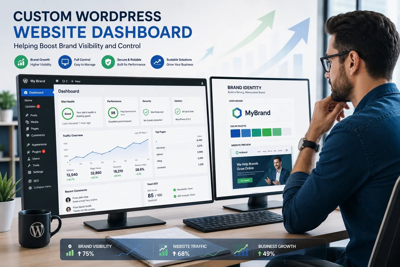 Custom WordPress website dashboard helping boost brand visibility and control
