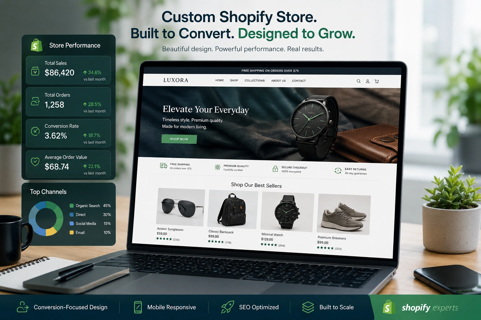 Custom Shopify store designed by Shopify expert boosting online sales