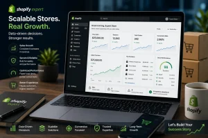 Shopify Expert reviewing scalable store dashboard and growth metrics