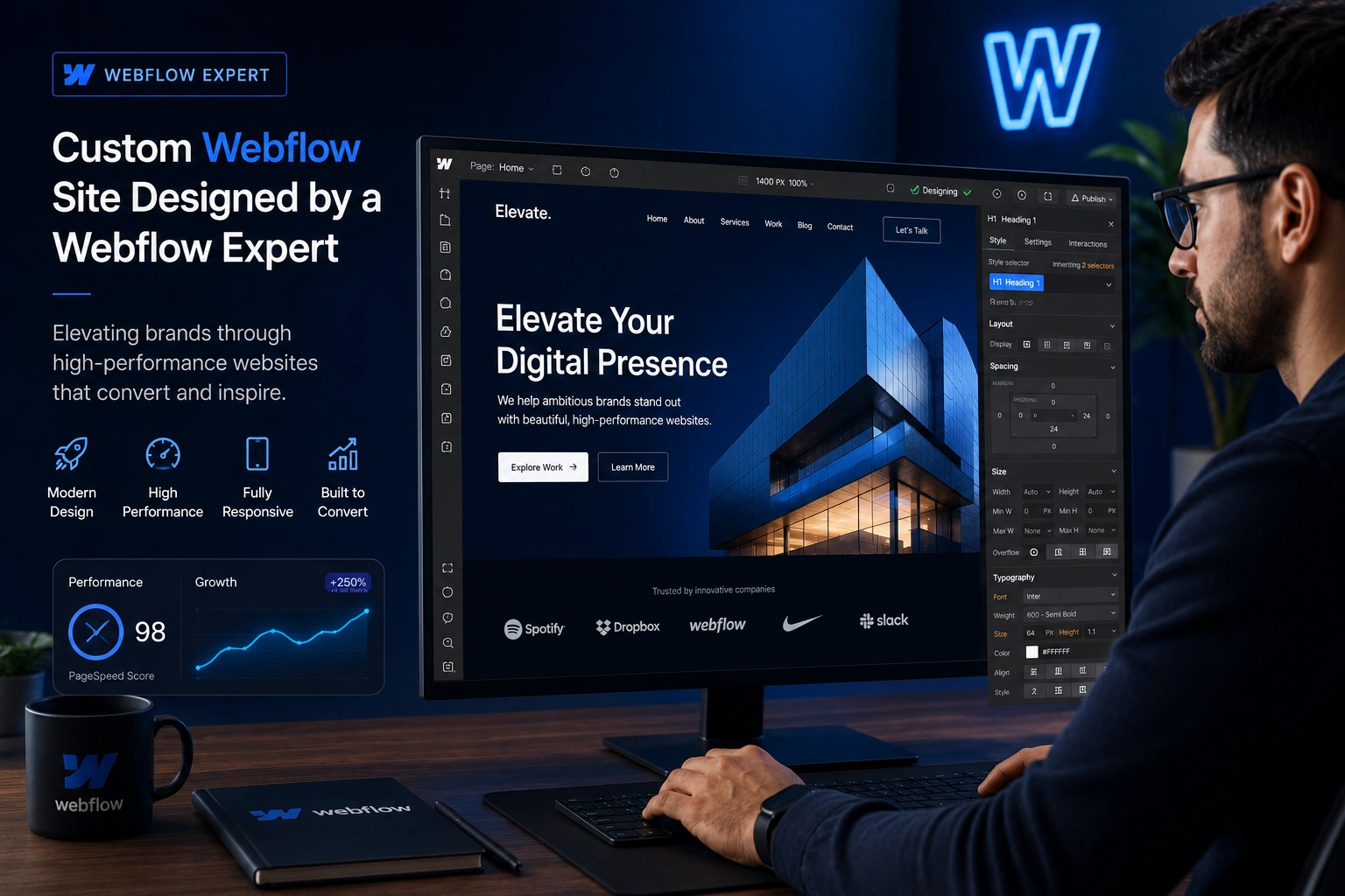 Custom Webflow site designed by a Webflow expert elevating a modern brand
