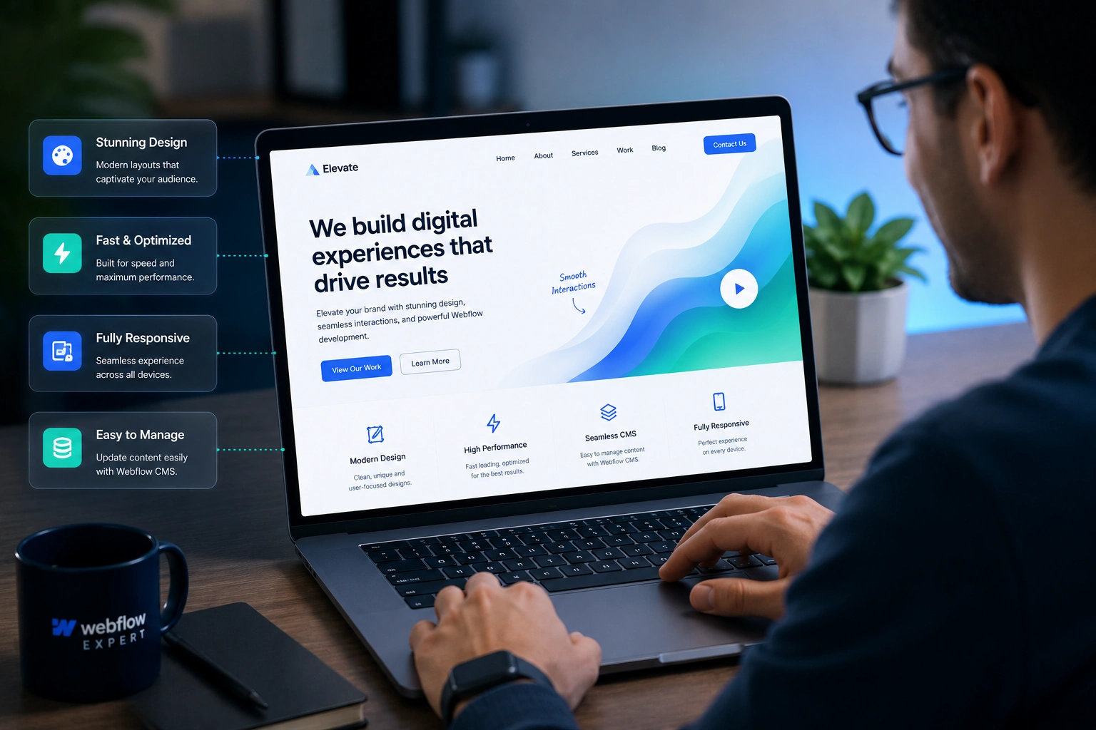 Webflow expert optimizing user experience on a professional website design