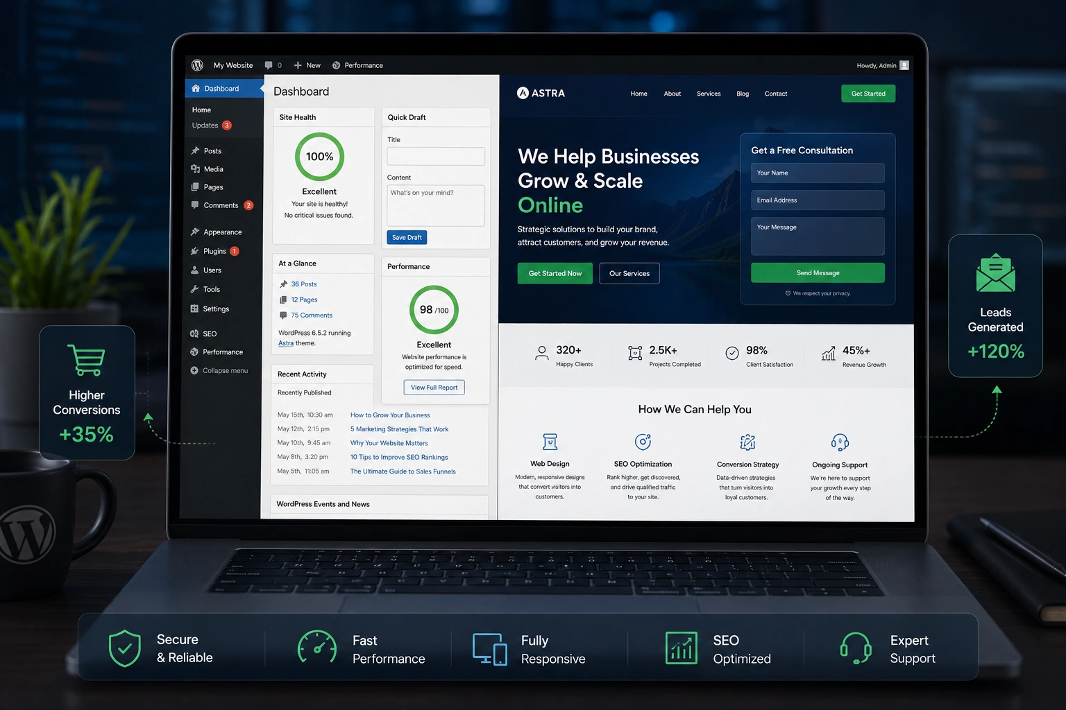 WordPress developer working on a high-converting WordPress website