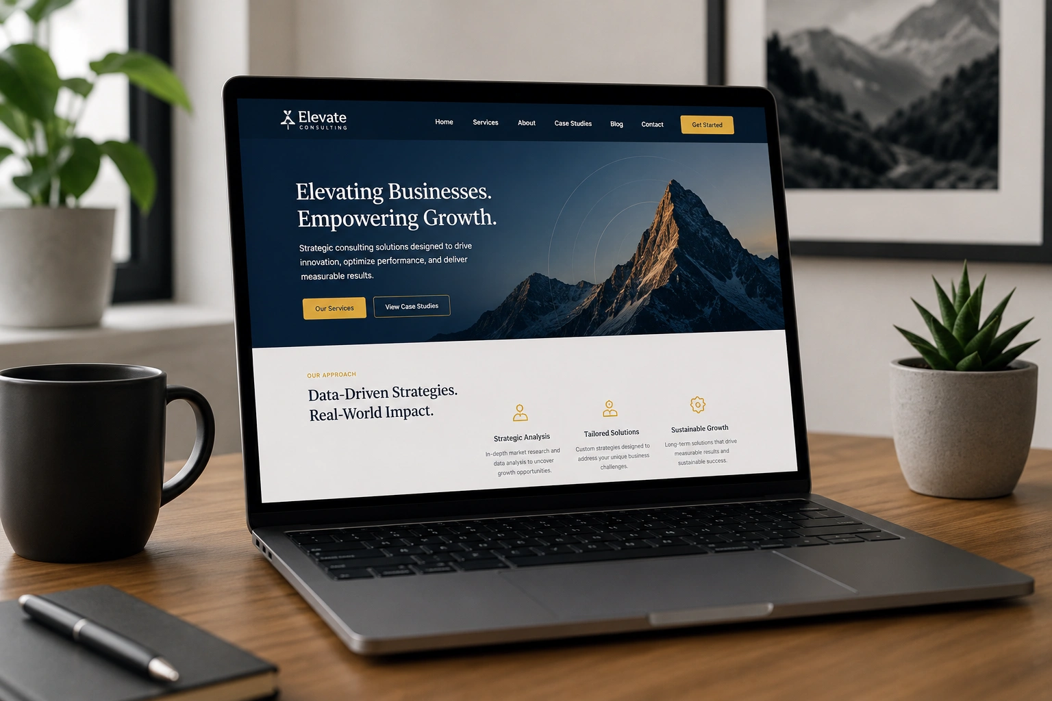Professional WordPress website built by a developer showing strong brand alignment on a laptop screen