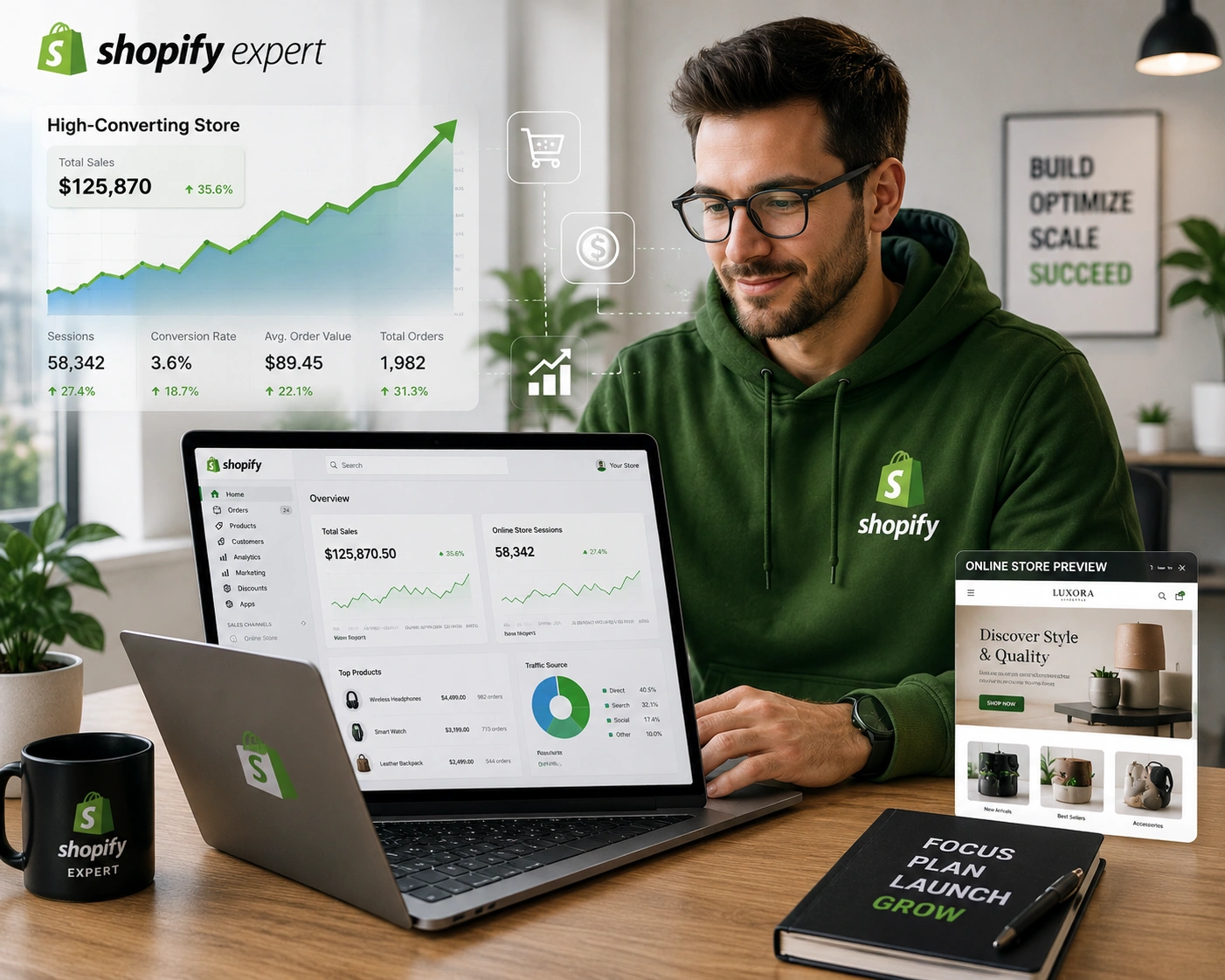 Shopify Expert optimizing a high-converting online store dashboard