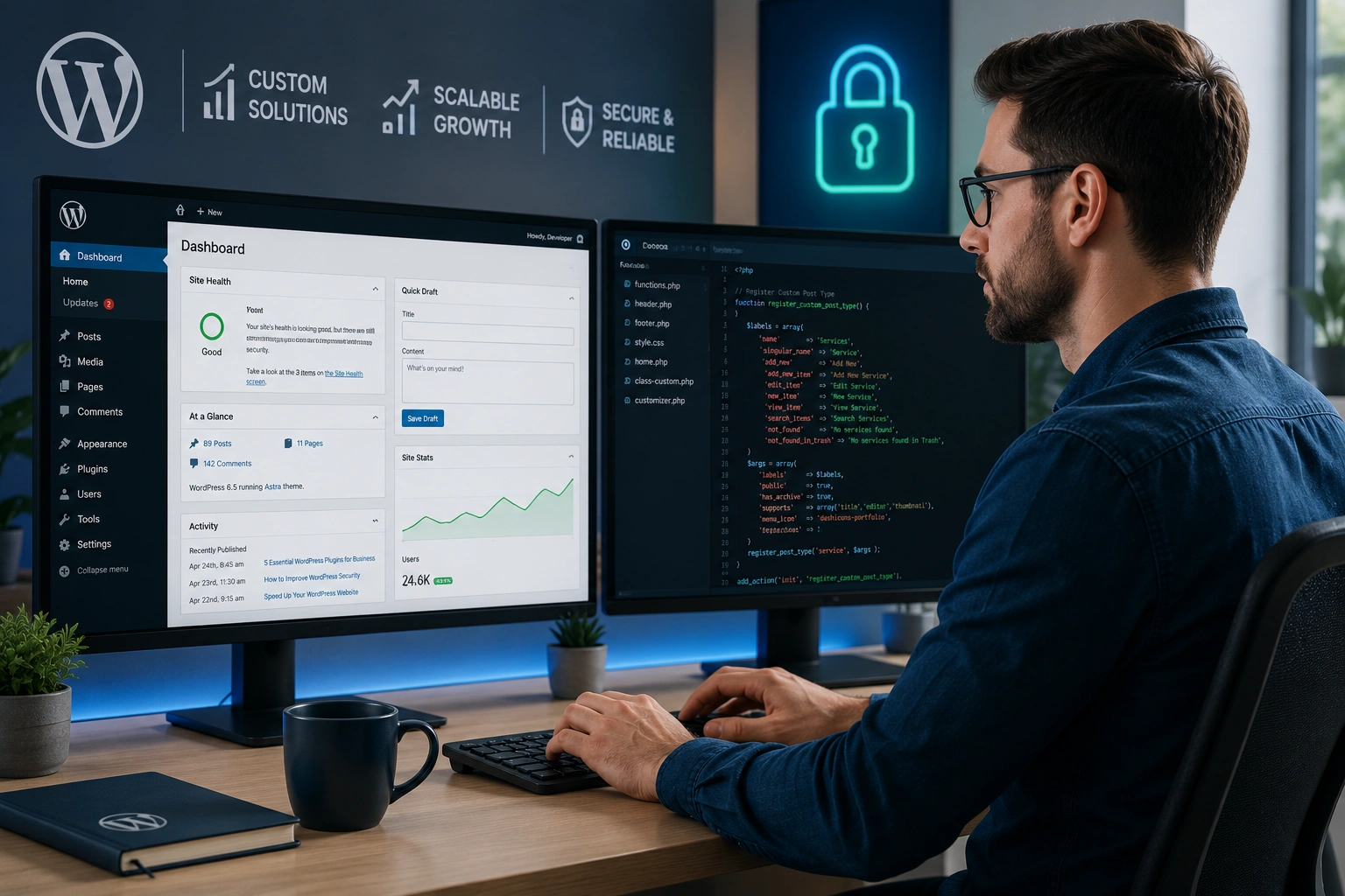 Professional WordPress developer working on a custom website project