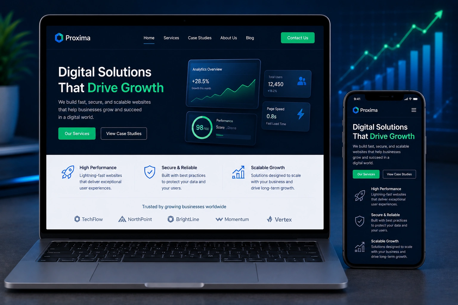 "Responsive web design example on multiple devices showing professional website redesign"