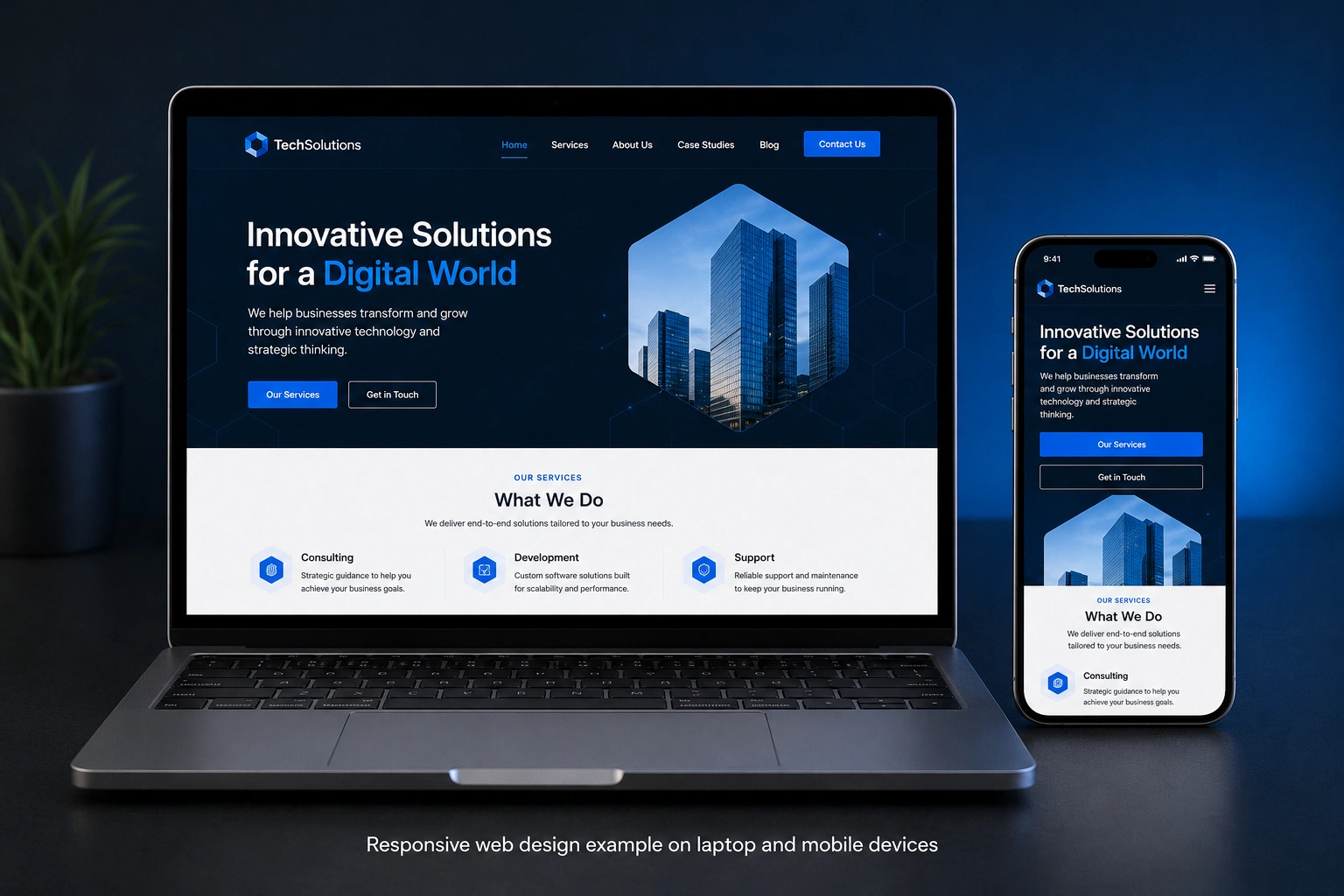 Responsive web design example on laptop and mobile devices