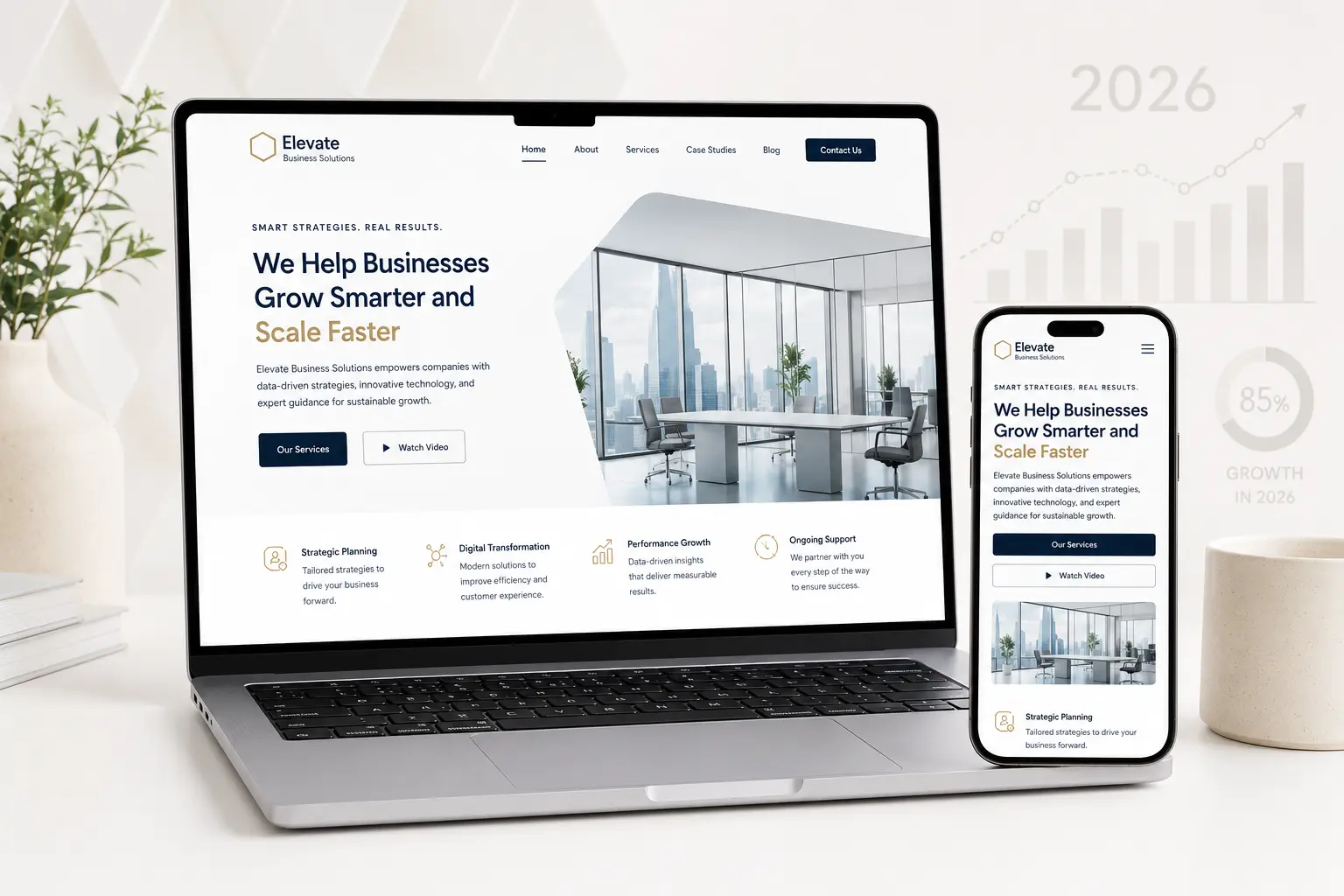 Responsive web design example on multiple devices for professional business website in 2026