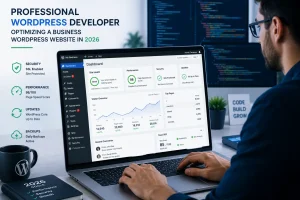 Professional WordPress developer optimizing a business WordPress website in 2026