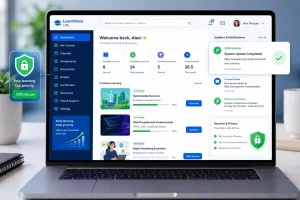 LMS Learning management system dashboard receiving regular updates on a laptop