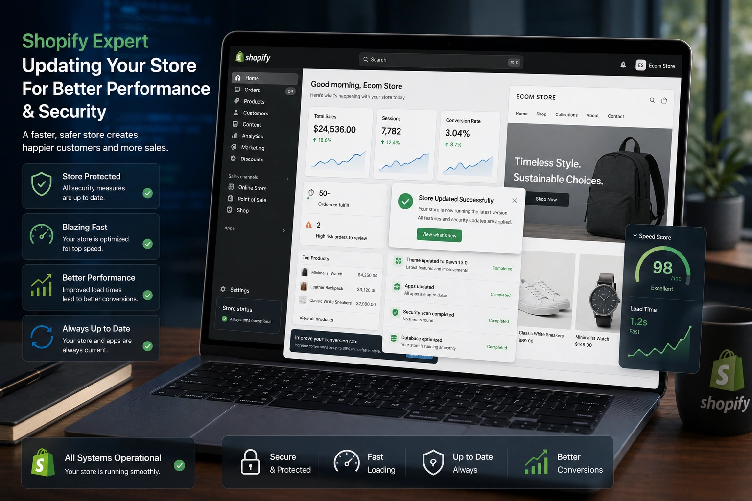 Shopify Expert updating a store dashboard for better performance and security