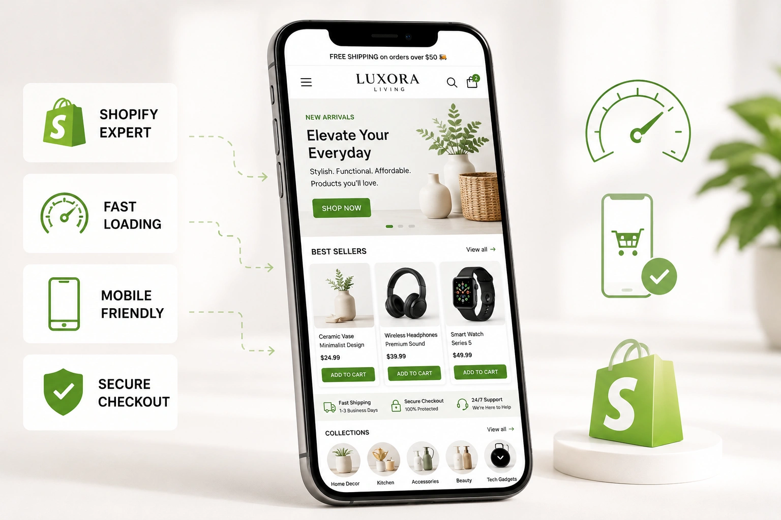"Shopify Expert optimized mobile-friendly Shopify store on smartphone"