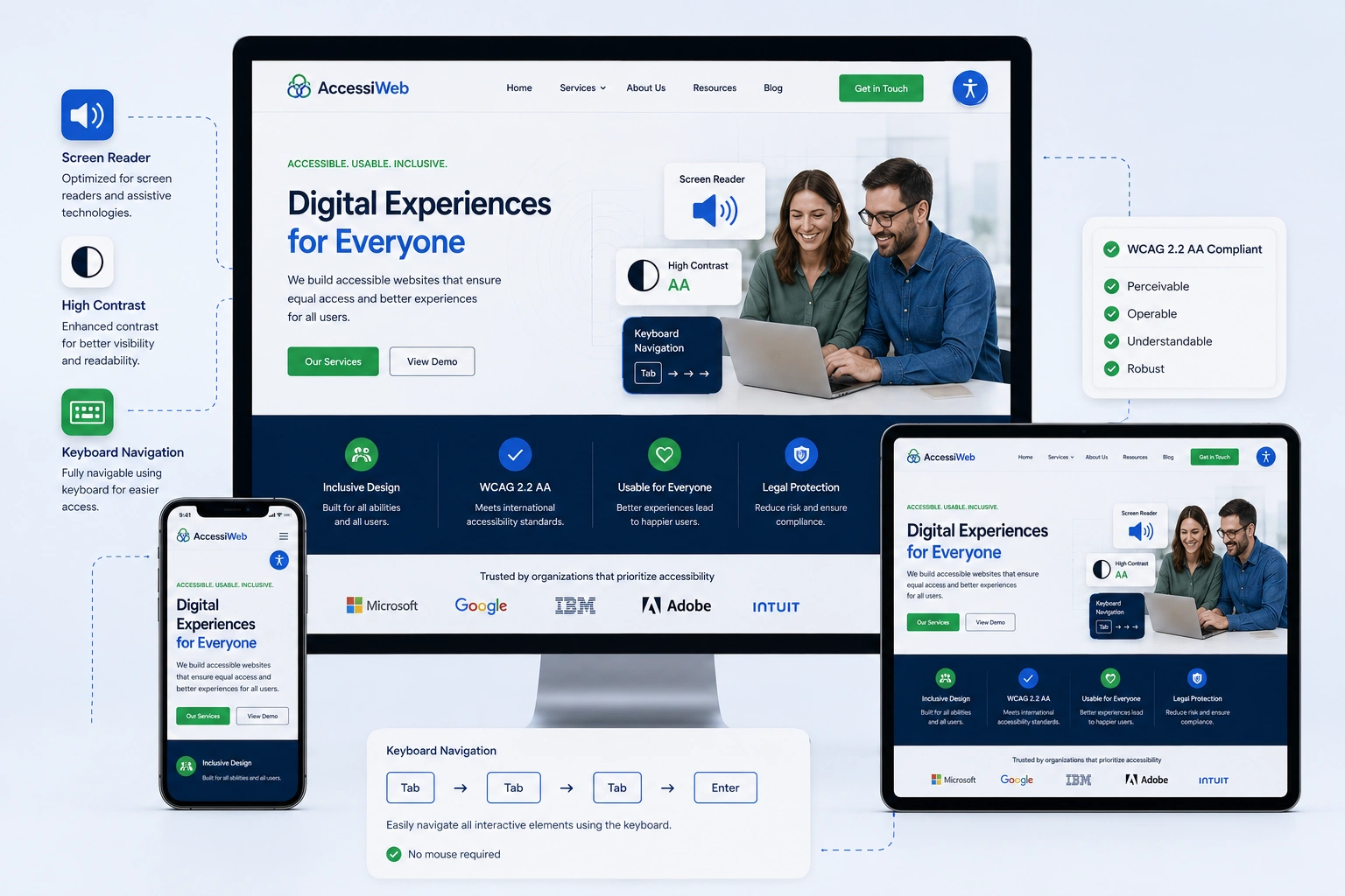 Responsive web design showing accessible website features across devices