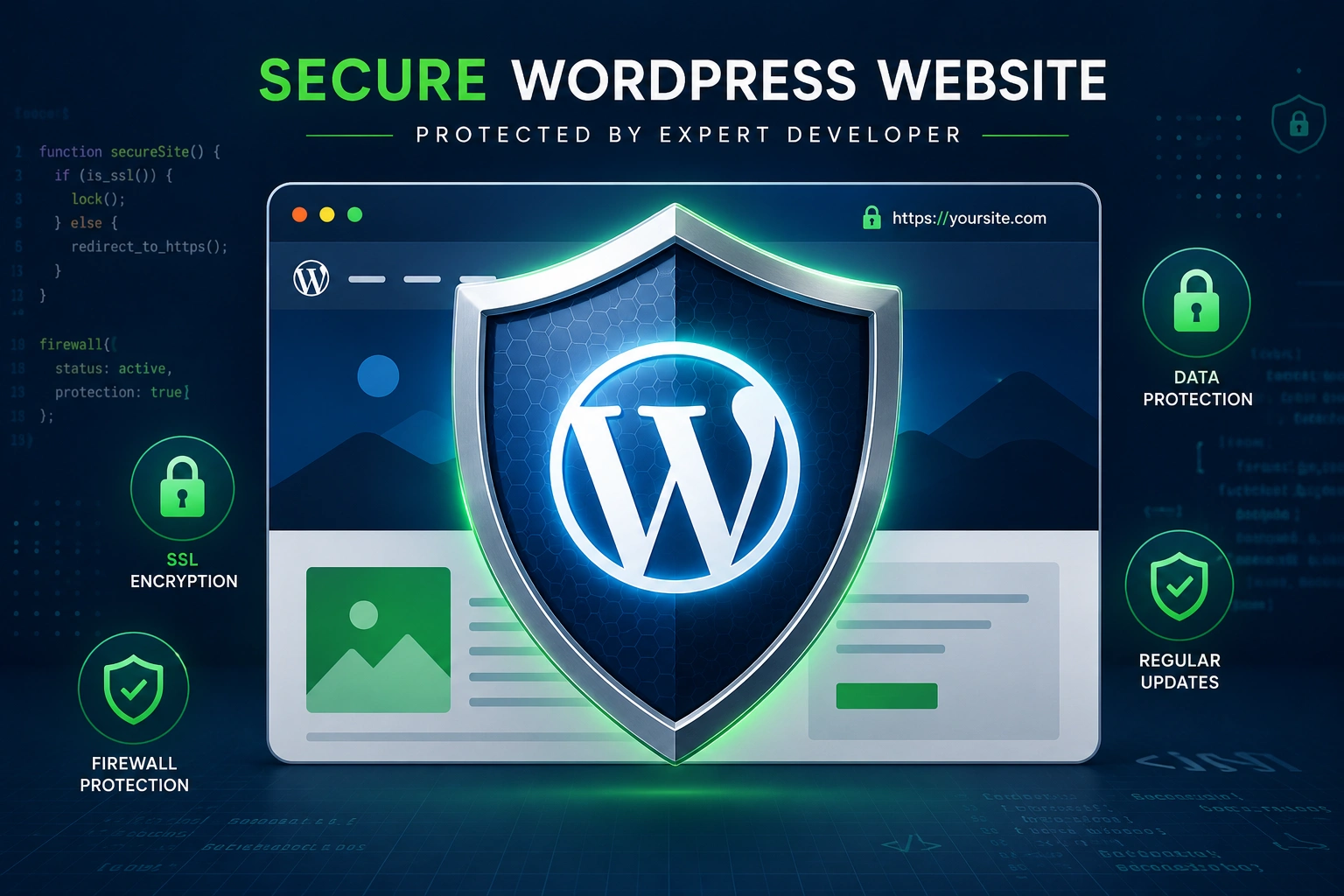 Secure WordPress website protected by expert developer shield