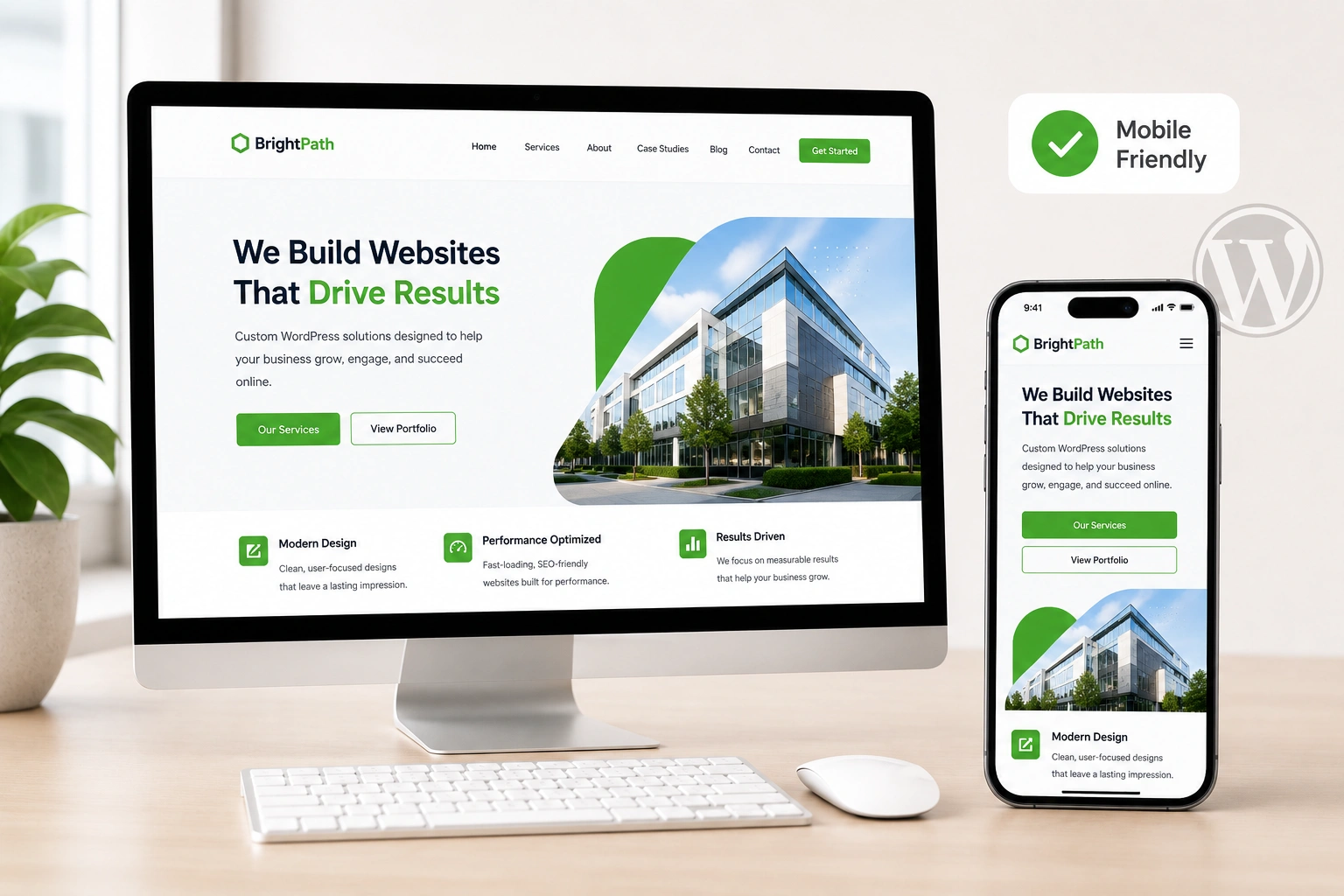 Responsive WordPress website displayed on mobile and desktop devices