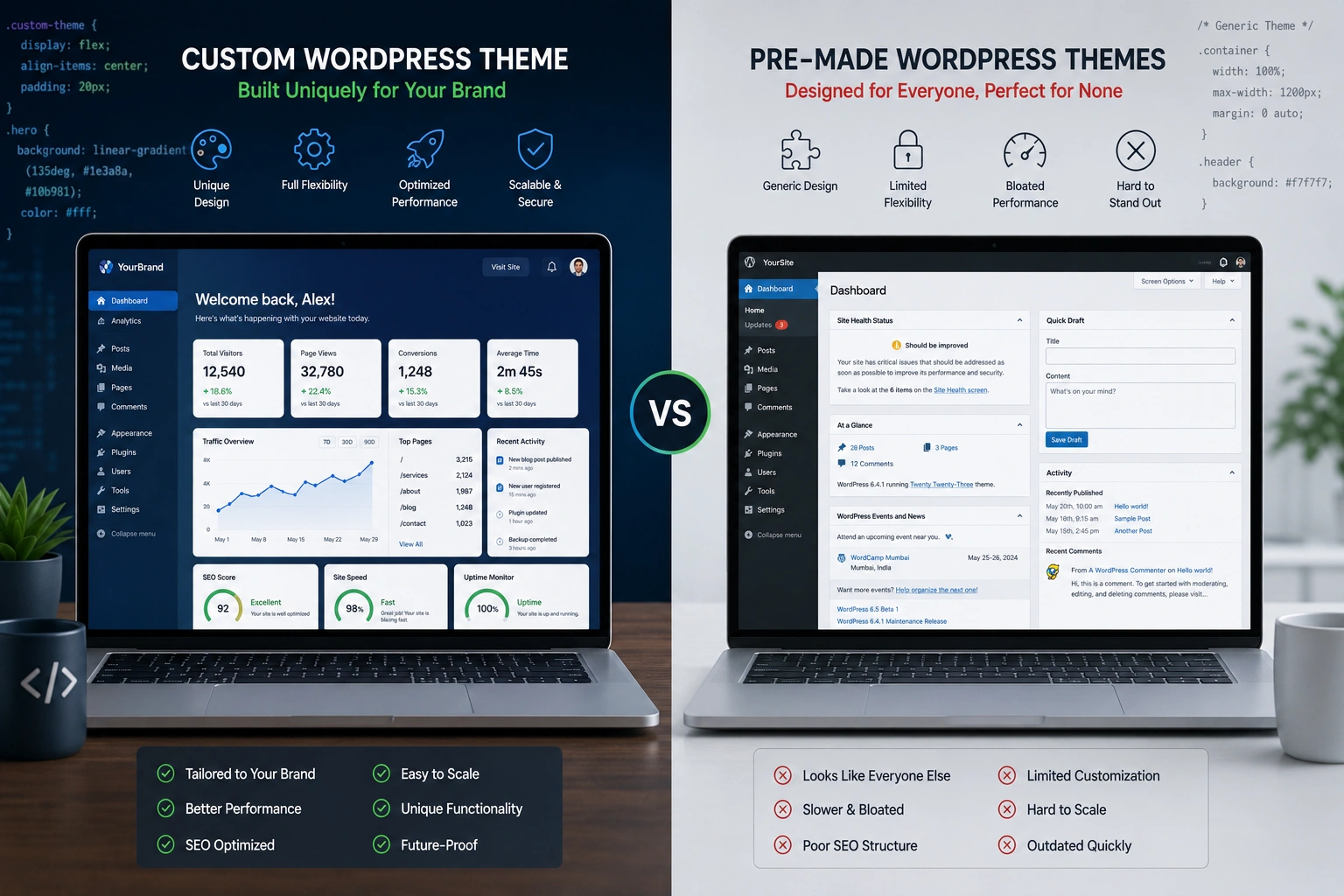 Custom WordPress theme vs pre-made themes for your WordPress website