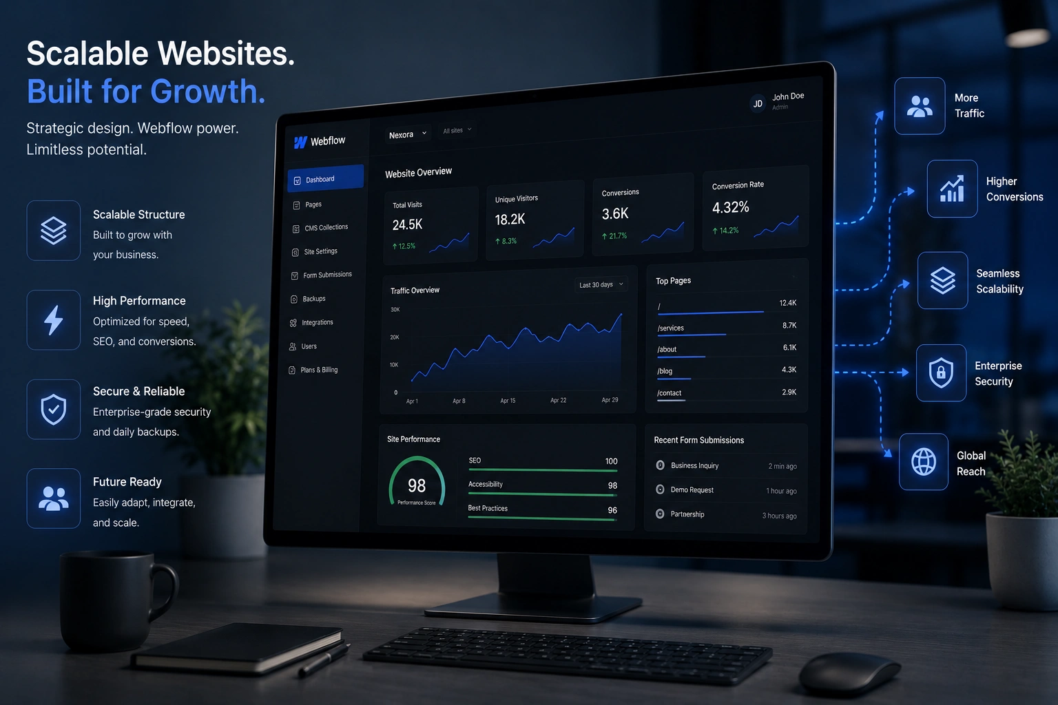 Webflow Expert building a scalable website on modern design interface