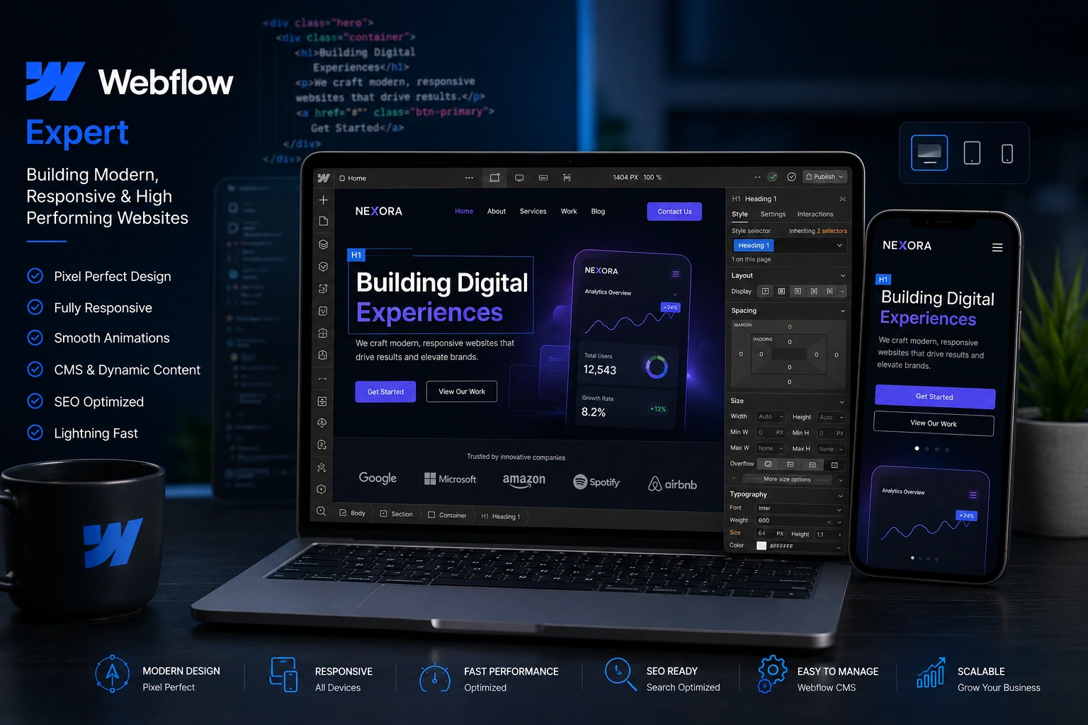 Webflow expert building a modern responsive website design