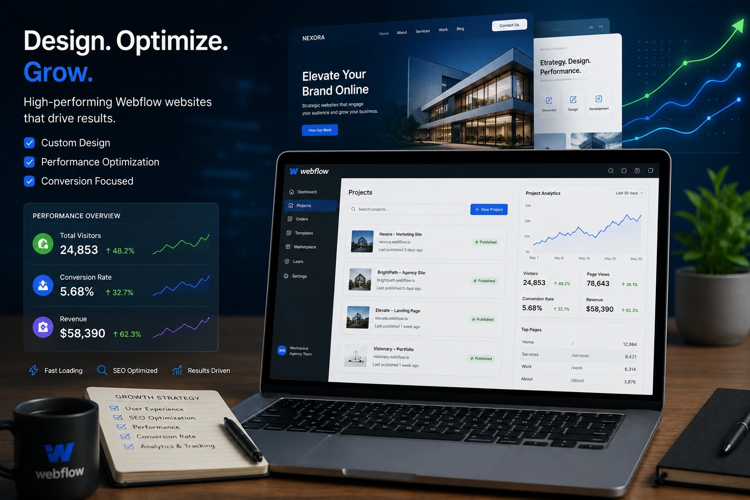 Webflow expert working on marketing website design and performance optimization