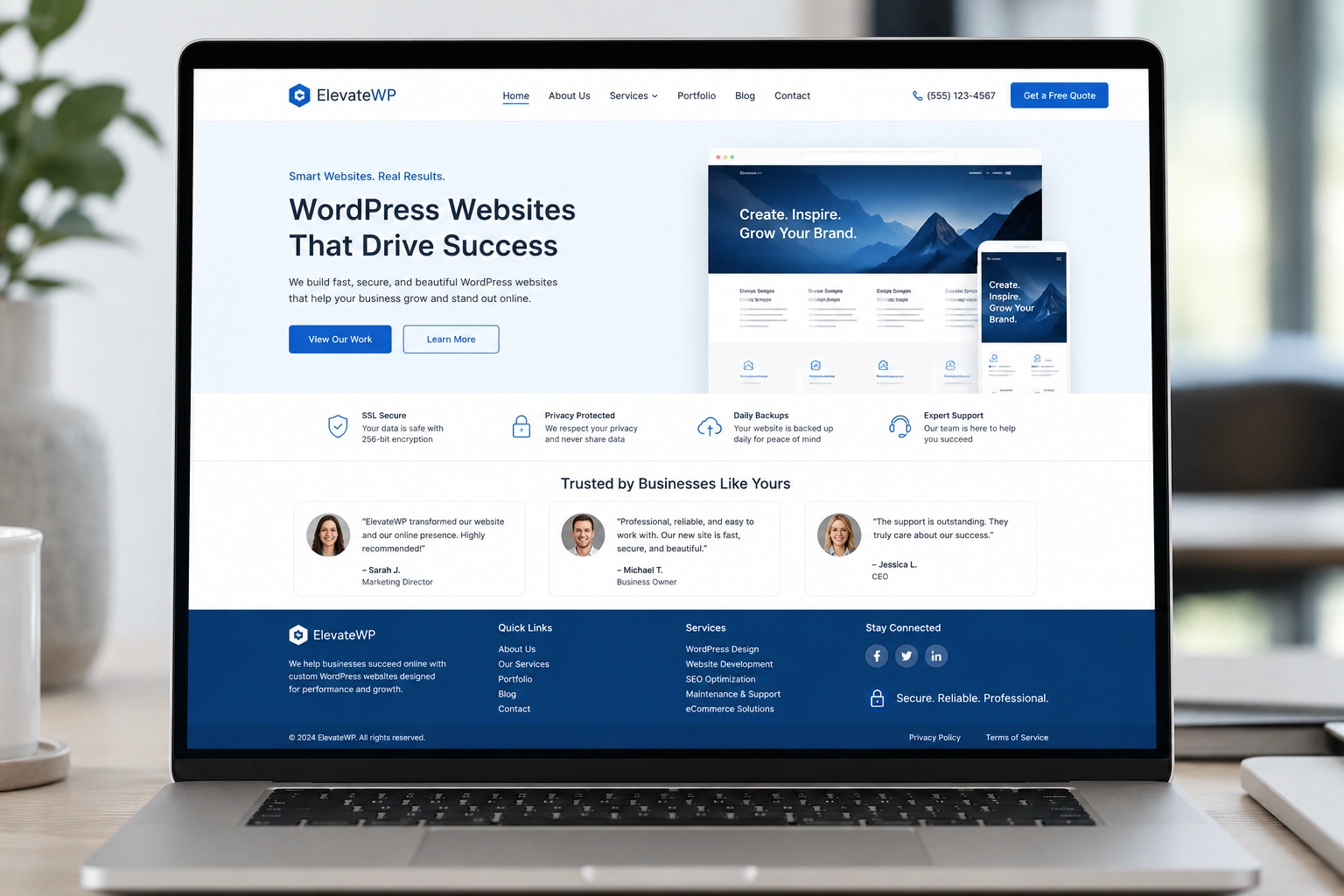 Professional well-designed WordPress website on laptop screen building trust with visitors