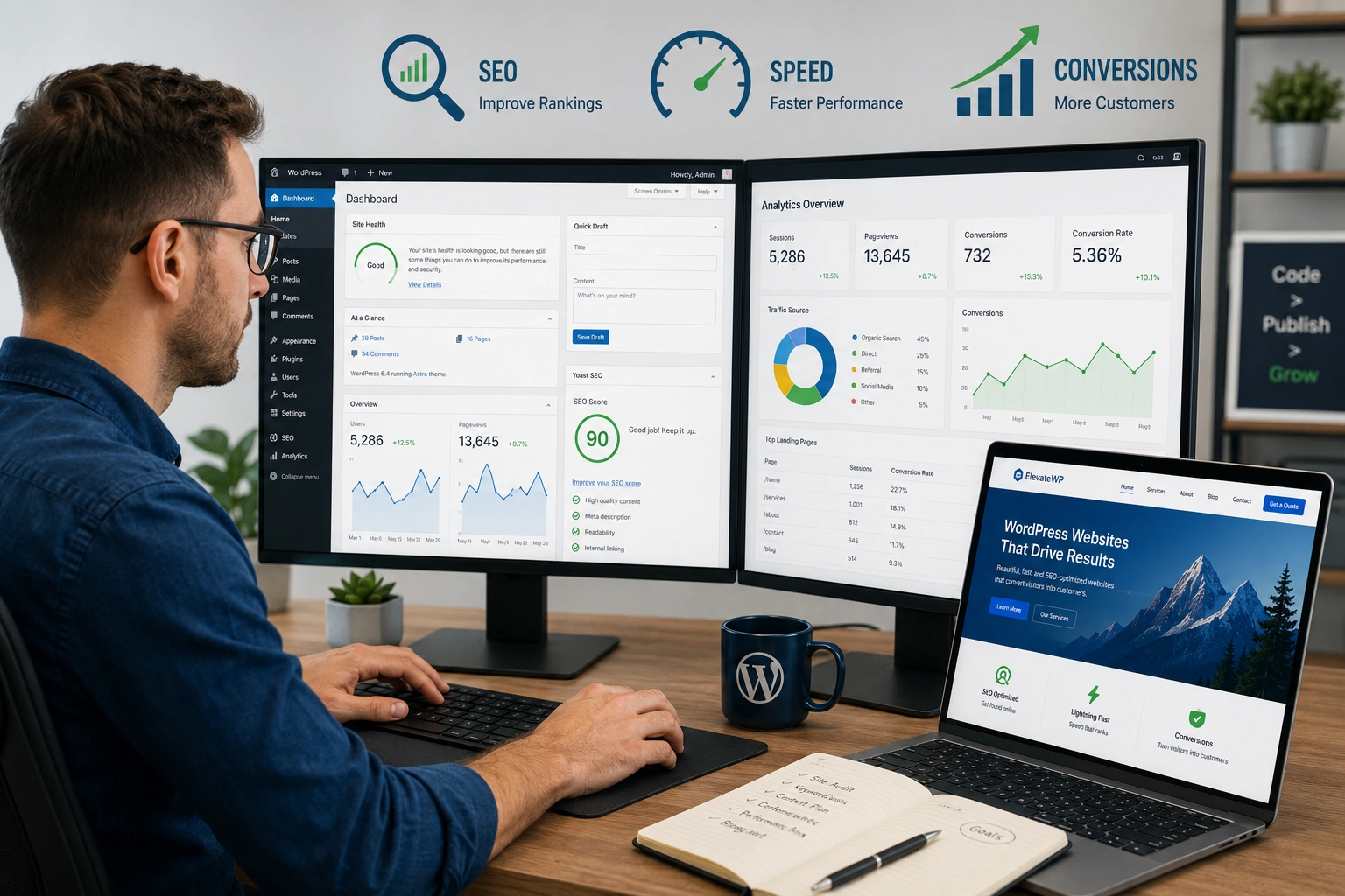 WordPress developer optimizing a marketing-focused WordPress website