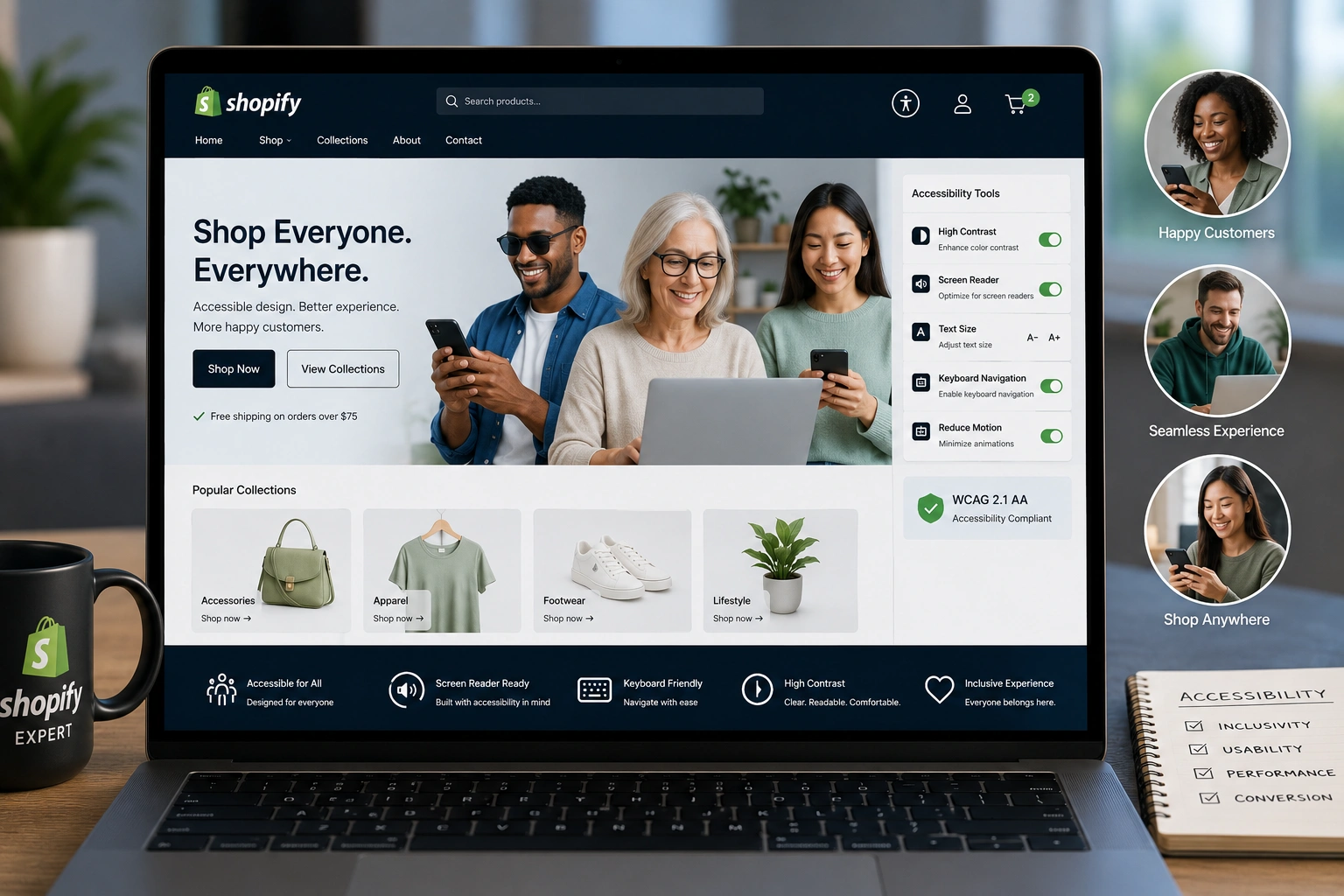 Shopify Expert demonstrating accessible store design on laptop
